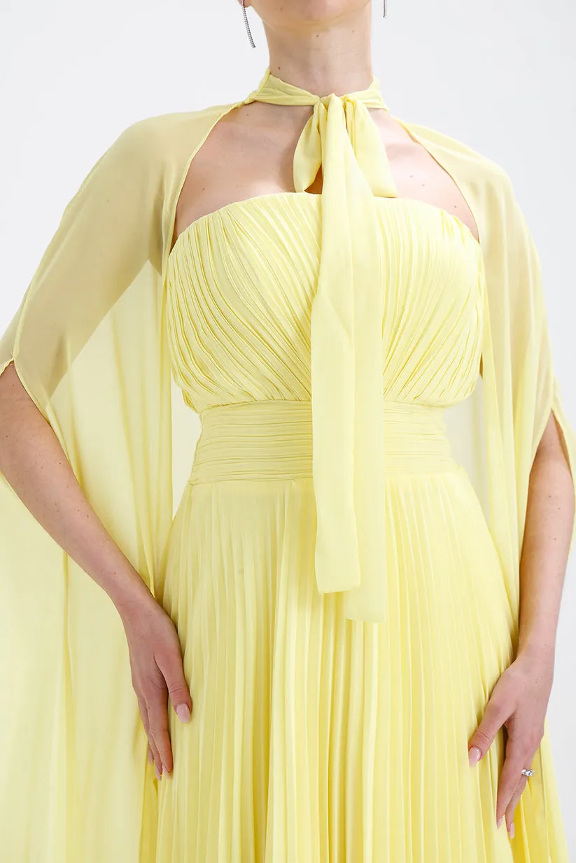 𝐀𝐃𝐄𝐋 Strapless Collar Pleated Chiffon Cape Evening Dress-T56735