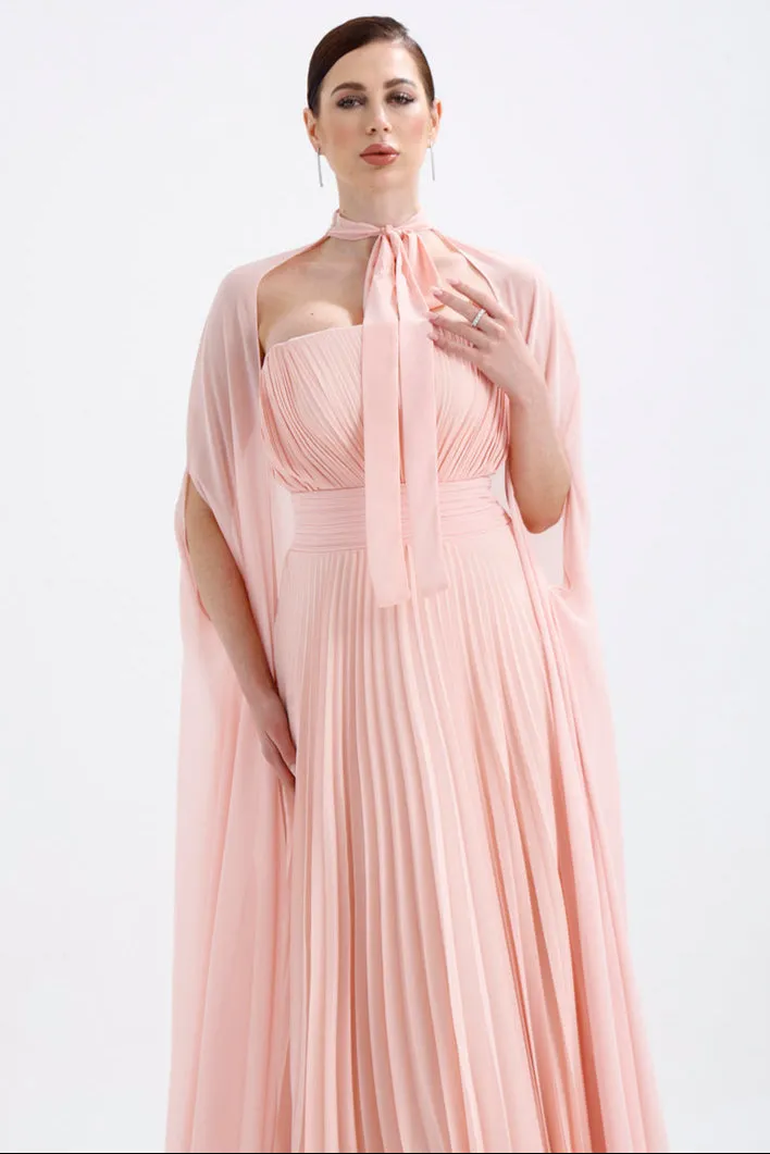 𝐀𝐃𝐄𝐋 Strapless Collar Pleated Chiffon Cape Evening Dress-T56735