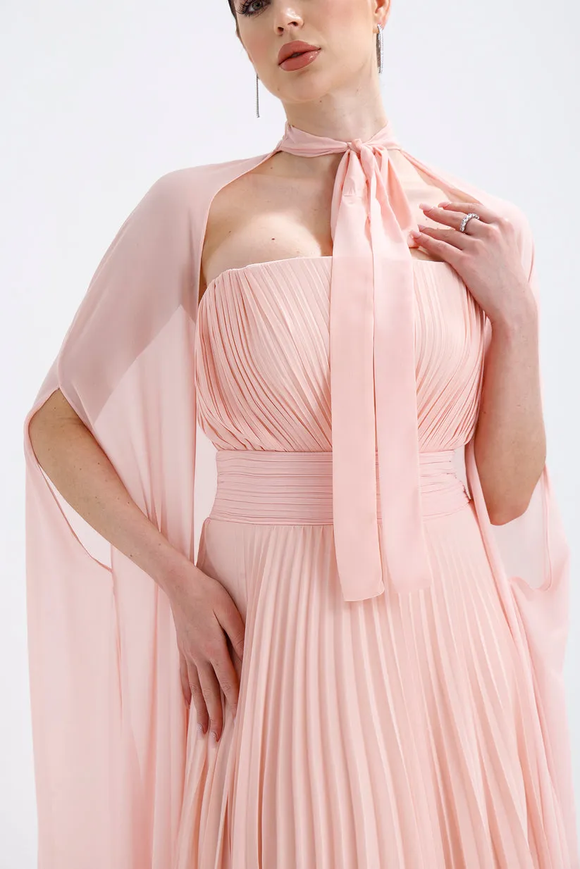 𝐀𝐃𝐄𝐋 Strapless Collar Pleated Chiffon Cape Evening Dress-T56735