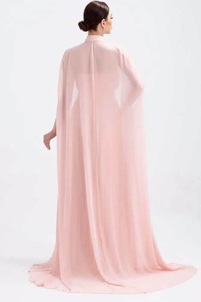 𝐀𝐃𝐄𝐋 Strapless Collar Pleated Chiffon Cape Evening Dress-T56735