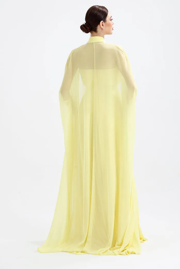 𝐀𝐃𝐄𝐋 Strapless Collar Pleated Chiffon Cape Evening Dress-T56735