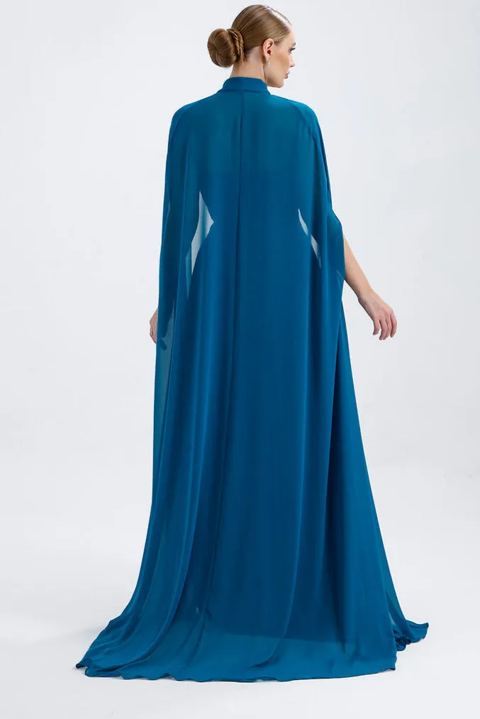 𝐀𝐃𝐄𝐋 Strapless Collar Pleated Chiffon Cape Evening Dress-T56735