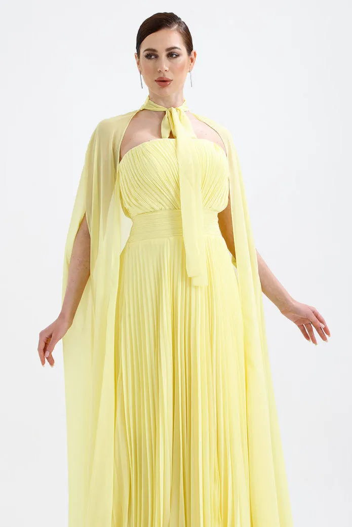 𝐀𝐃𝐄𝐋 Strapless Collar Pleated Chiffon Cape Evening Dress-T56735