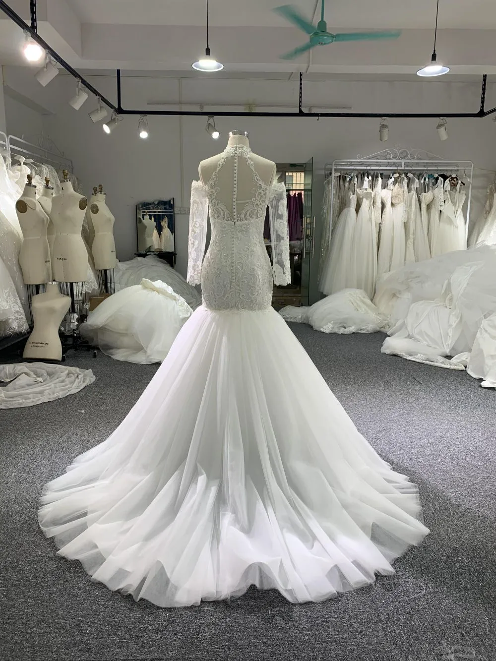 006#Ivory Mermaid Wedding Dress With Long Armhold Sleeve
