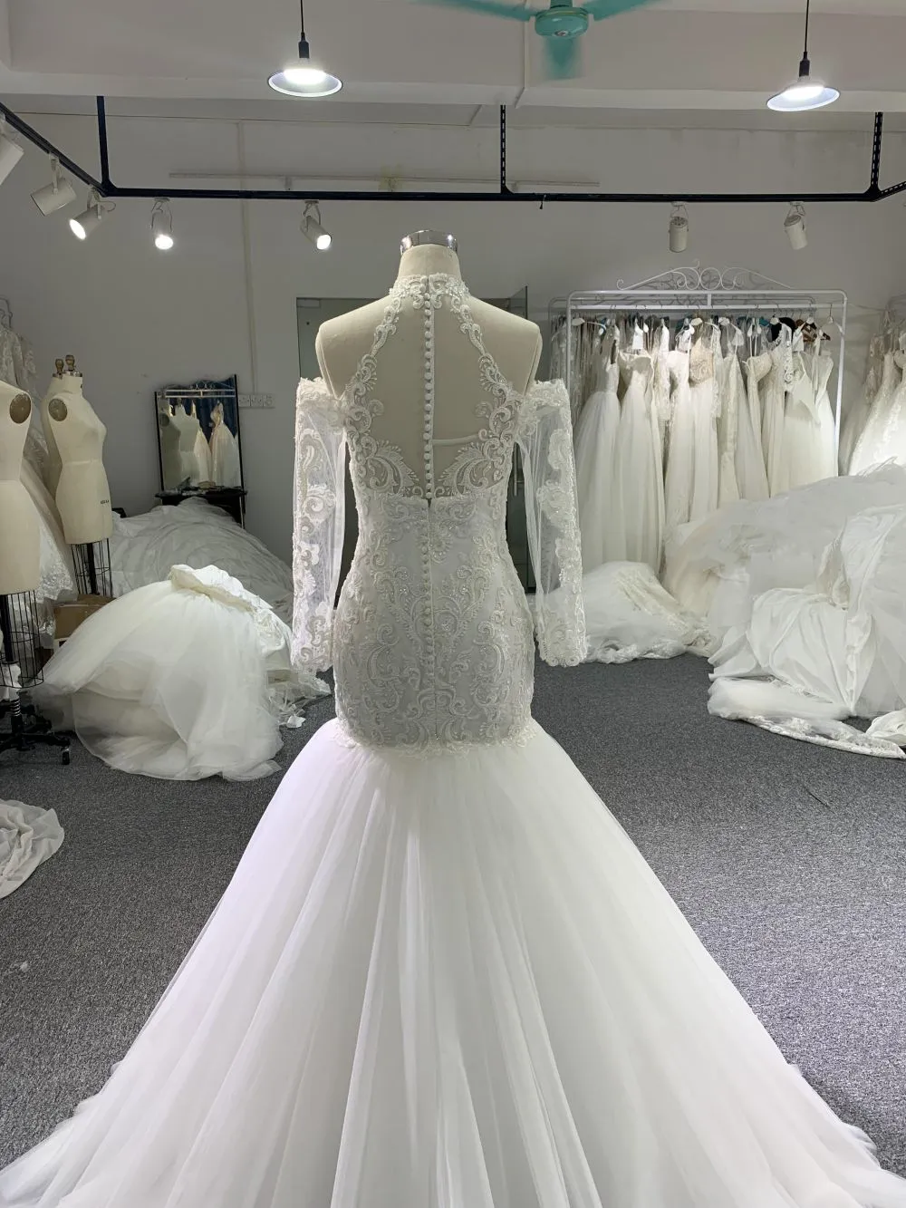 006#Ivory Mermaid Wedding Dress With Long Armhold Sleeve