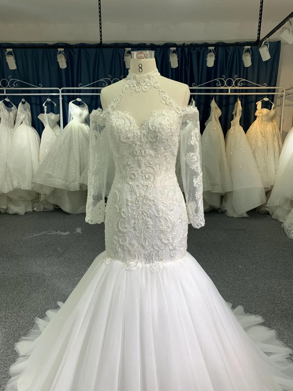 006#Ivory Mermaid Wedding Dress With Long Armhold Sleeve