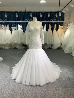 006#Ivory Mermaid Wedding Dress With Long Armhold Sleeve