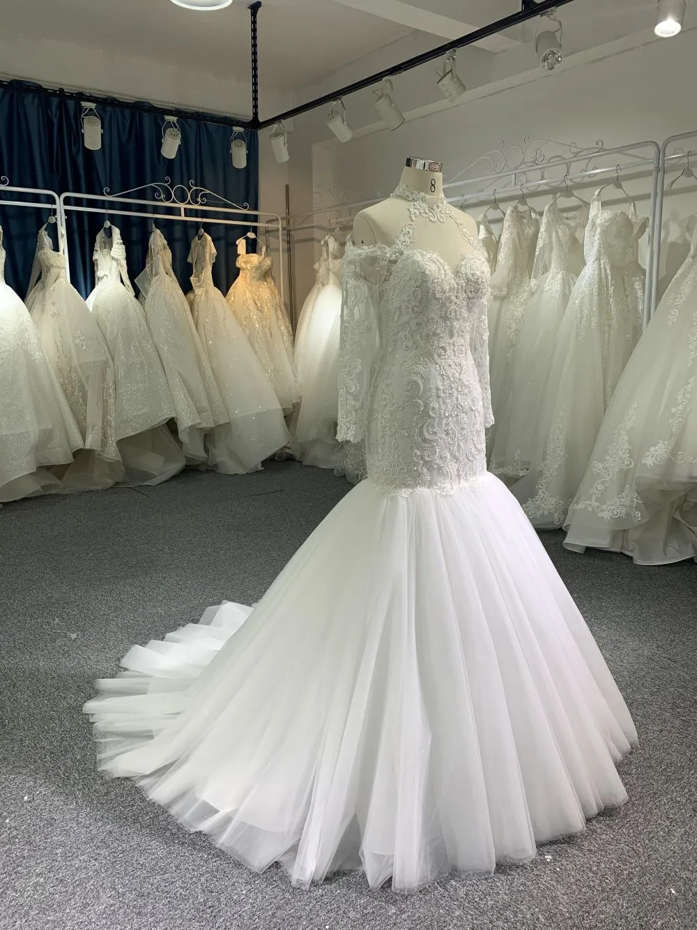 006#Ivory Mermaid Wedding Dress With Long Armhold Sleeve