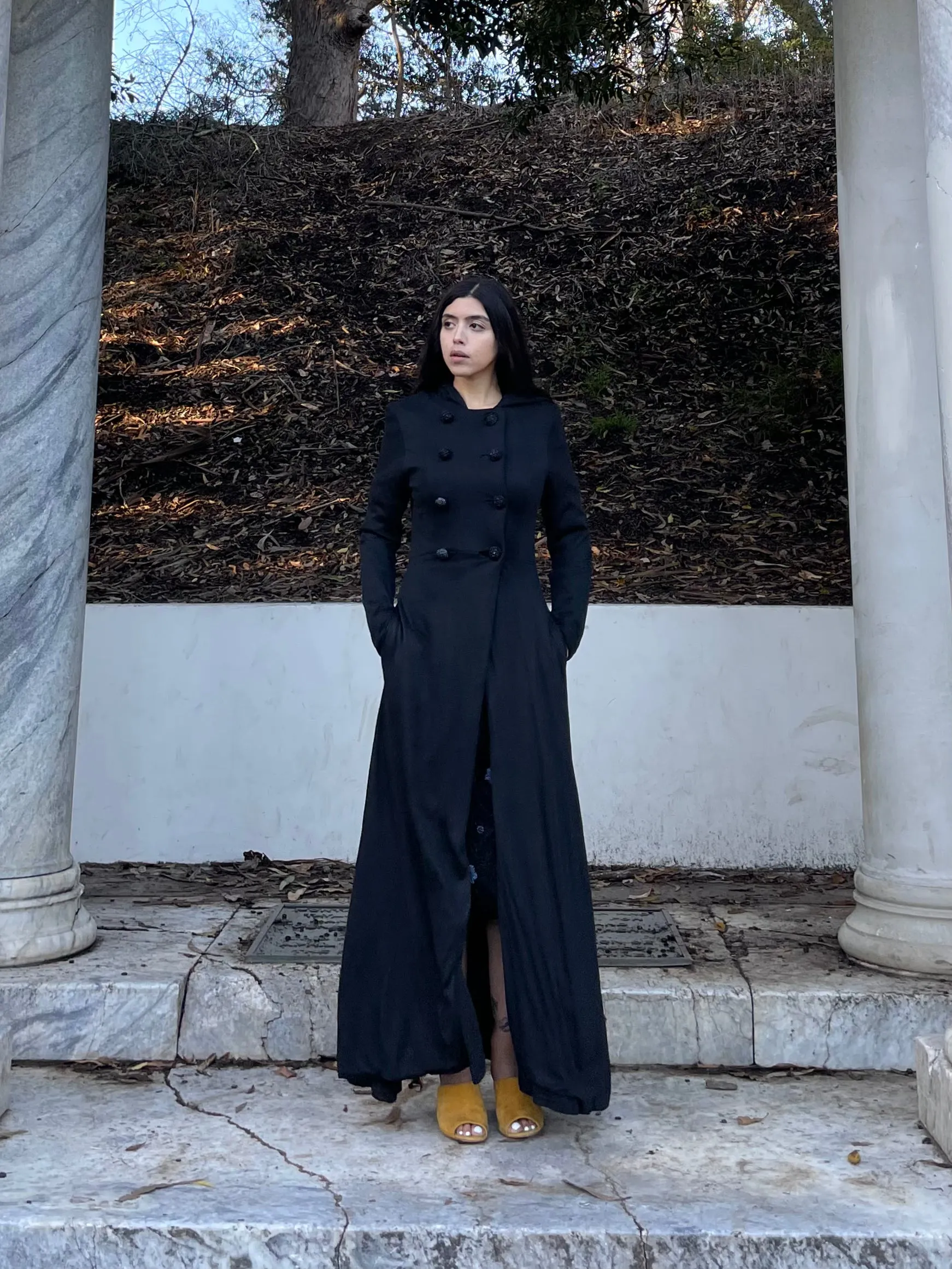 1940s Knit Jersey Hooded Evening Double Breasted Evening Coat