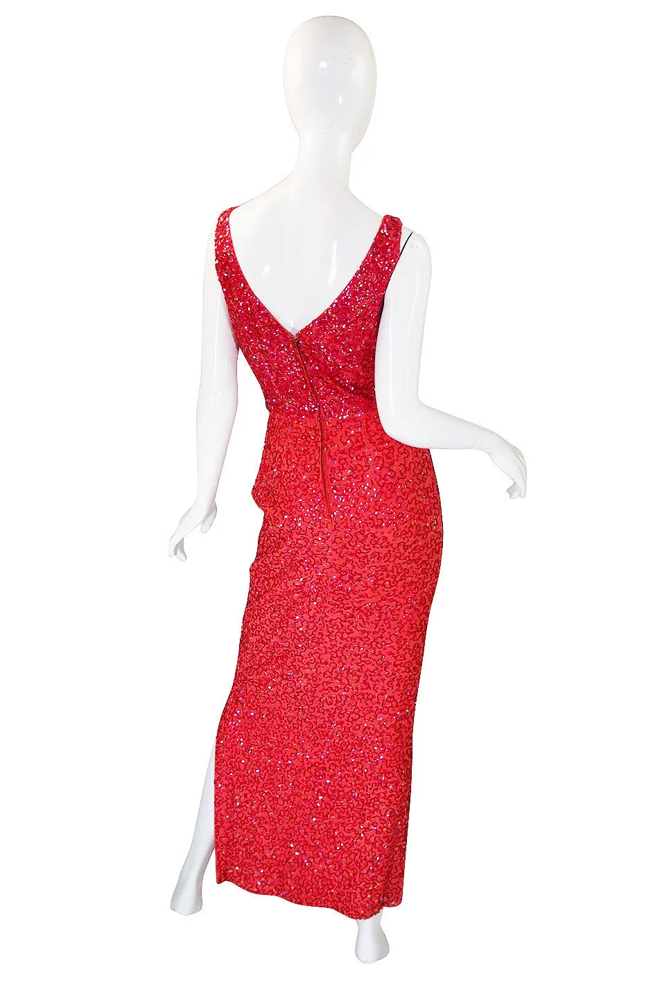 1950s Bombshell Red Sequin & Bead Gown
