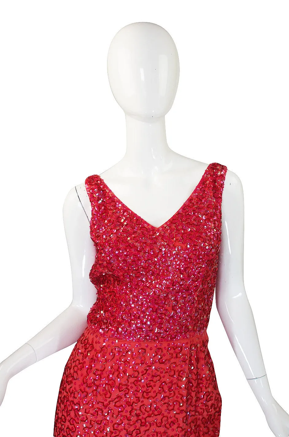 1950s Bombshell Red Sequin & Bead Gown