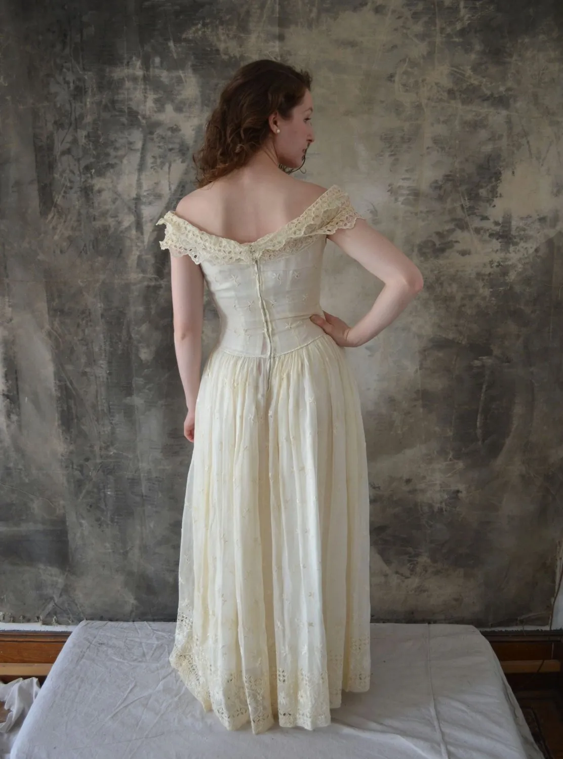 1950s Eyelet Lace Wedding Gown
