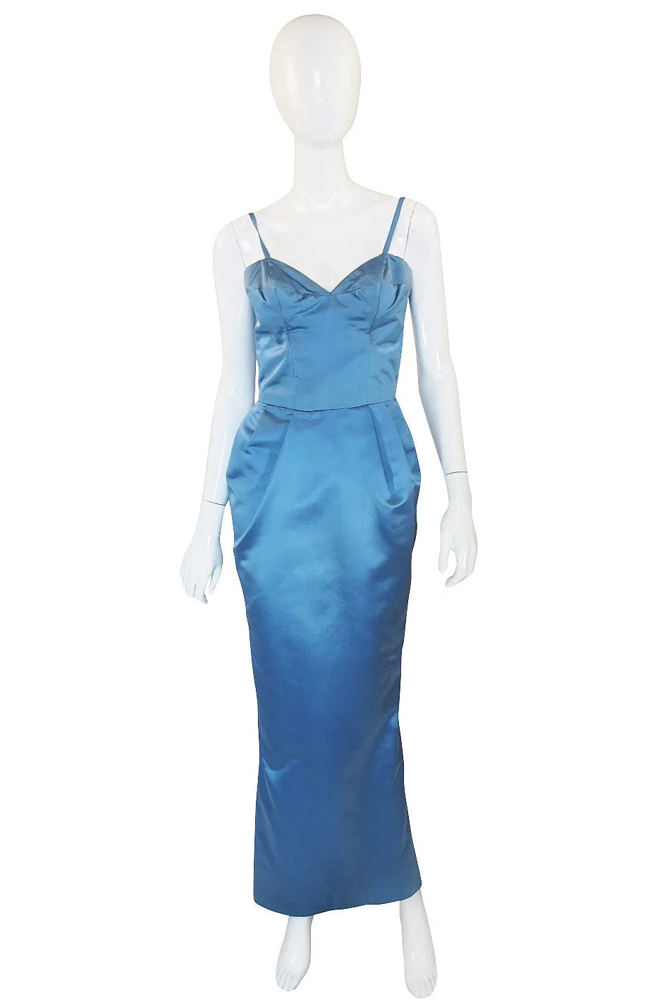 1950s Pale Blue Silk Dress