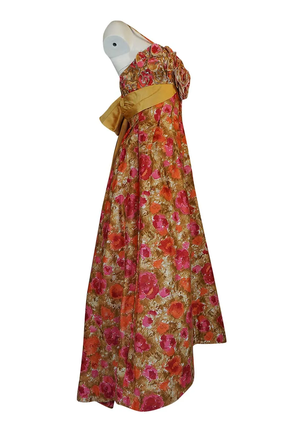 1950s Sequin, Rhinestone & 3D Floral Detailed Polished Cotton Dress