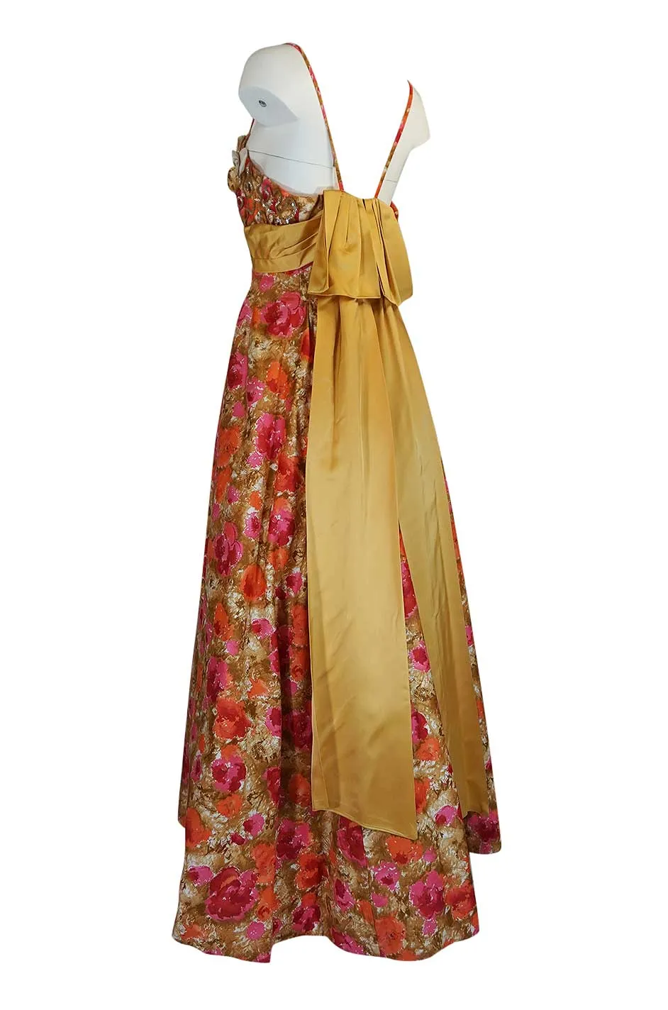 1950s Sequin, Rhinestone & 3D Floral Detailed Polished Cotton Dress