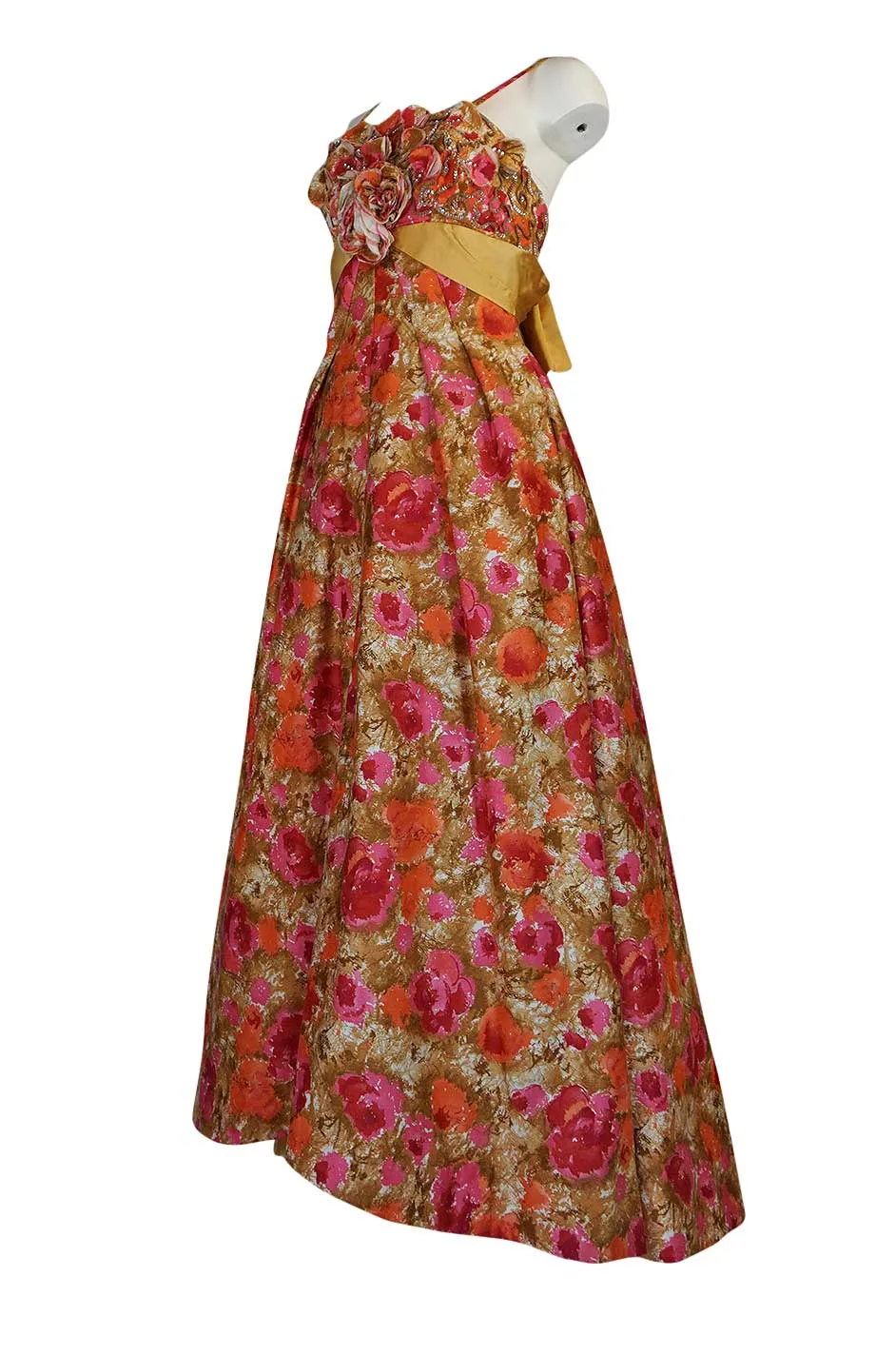 1950s Sequin, Rhinestone & 3D Floral Detailed Polished Cotton Dress