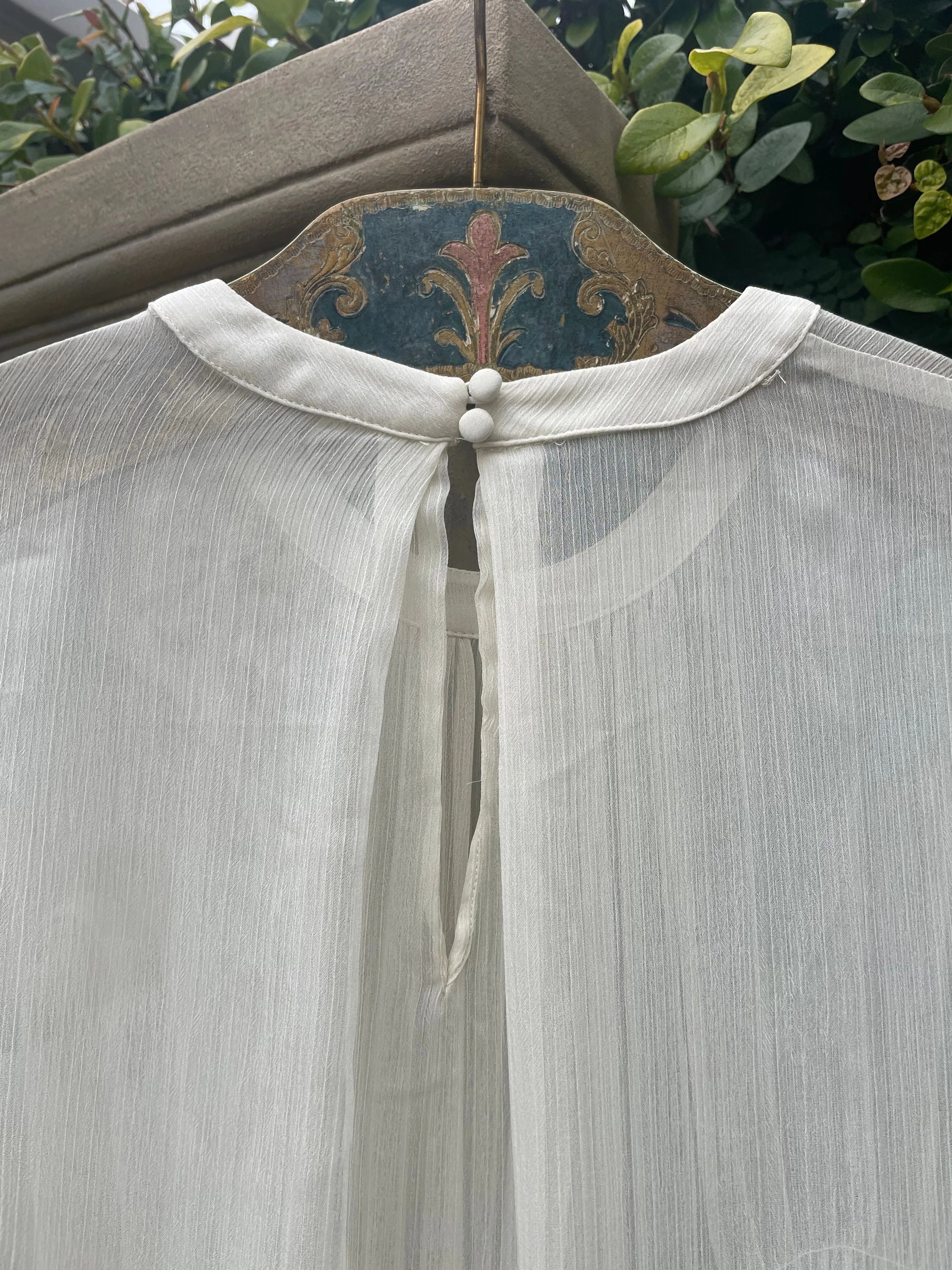 1960s Does 1930s Balloon Sleeve Smocked Crepe Chiffon Dress