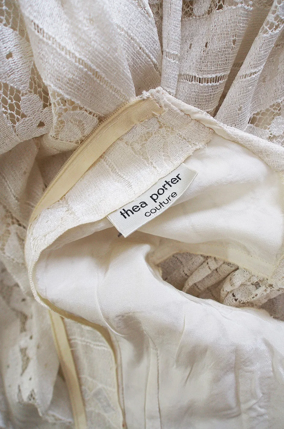 1970s Cream Lace Thea Porter Couture Gown