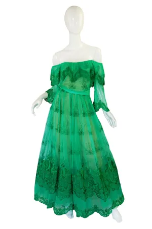 1970s Green Net Frank Usher Gown