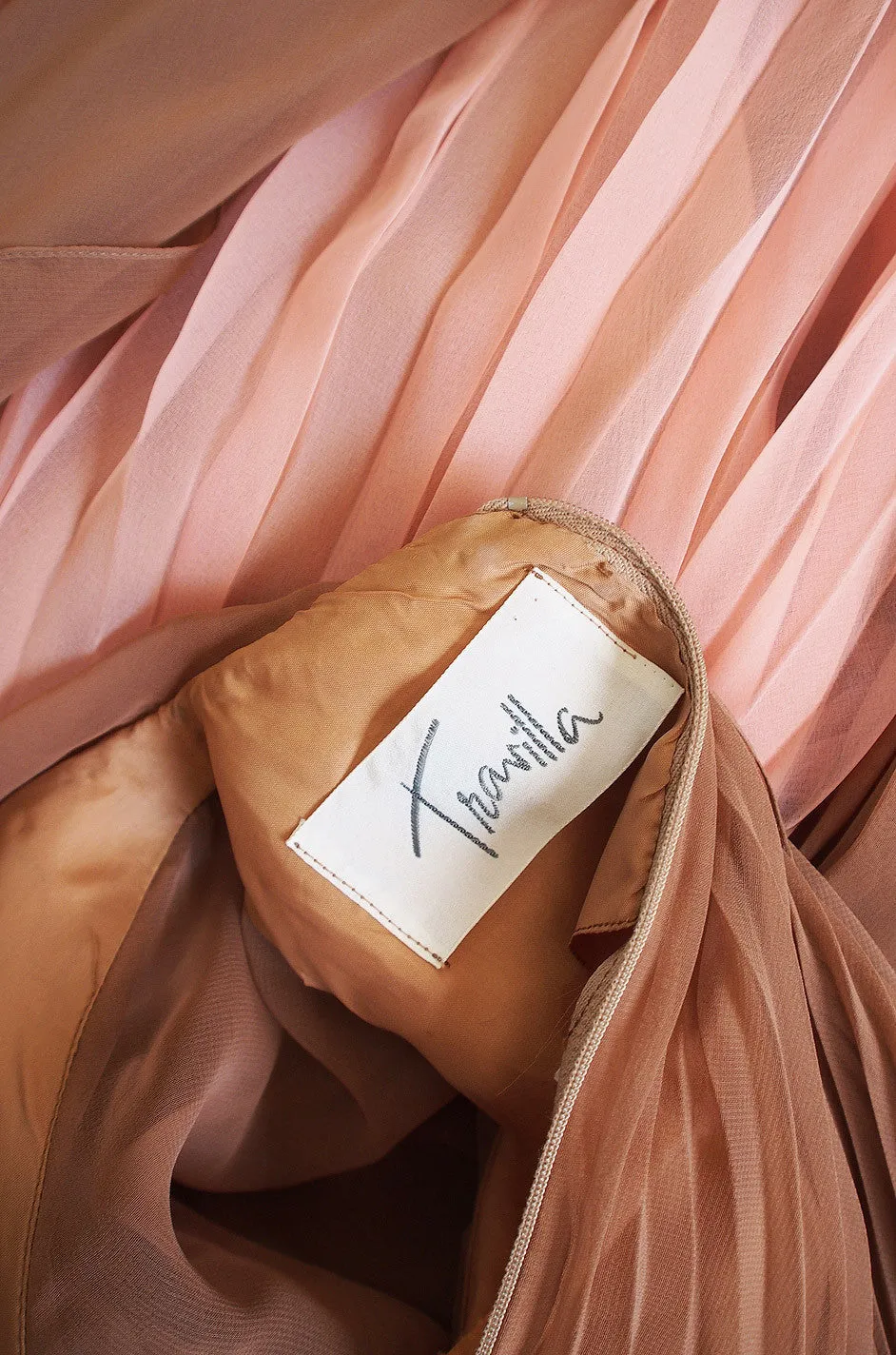 1970s Pleated Travilla Caftan Gown