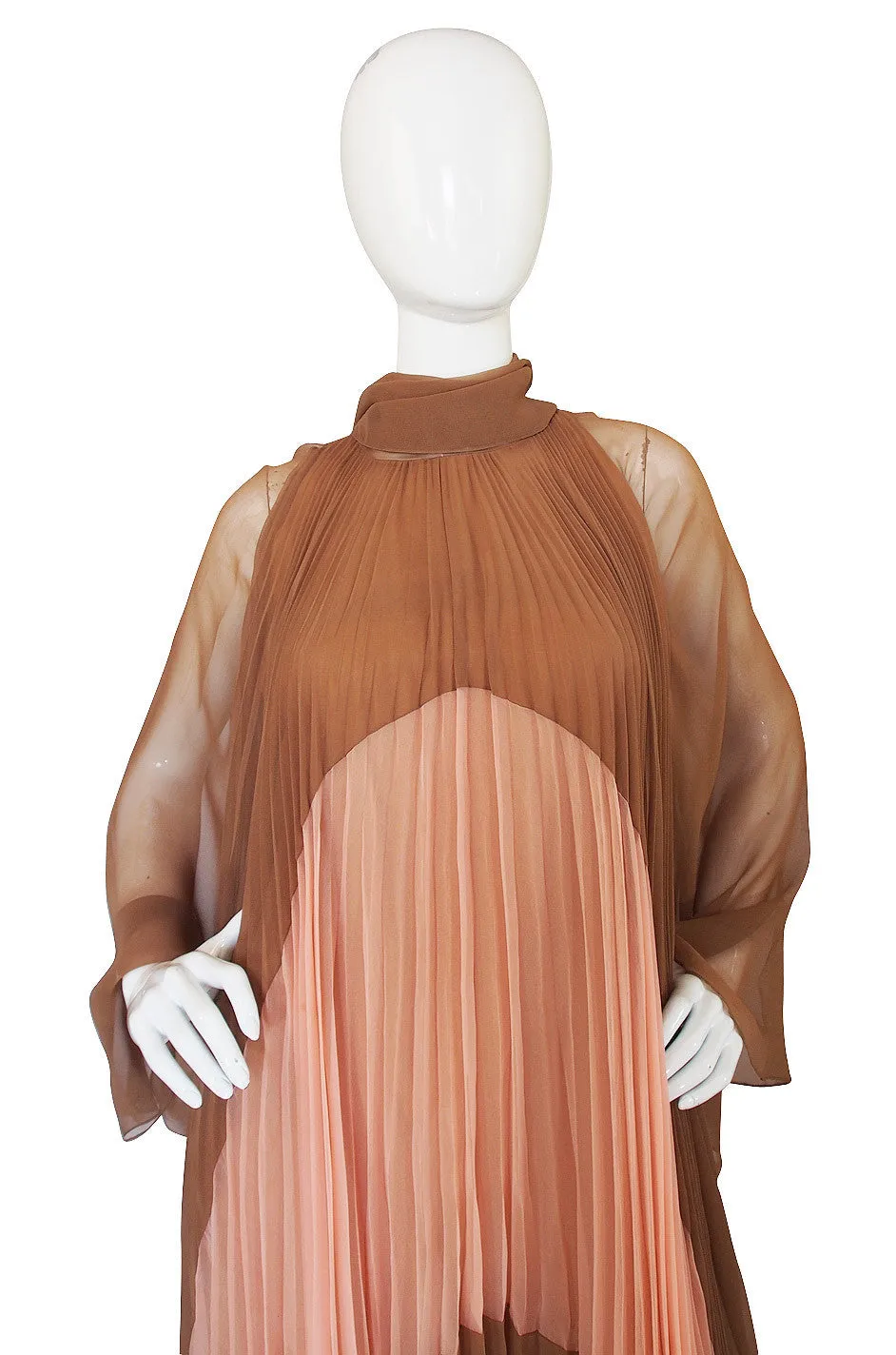 1970s Pleated Travilla Caftan Gown