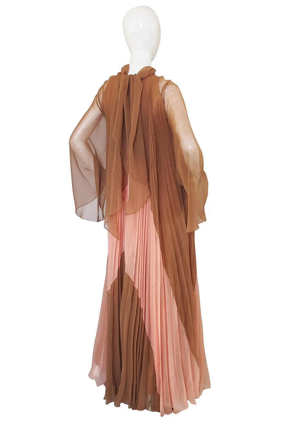 1970s Pleated Travilla Caftan Gown