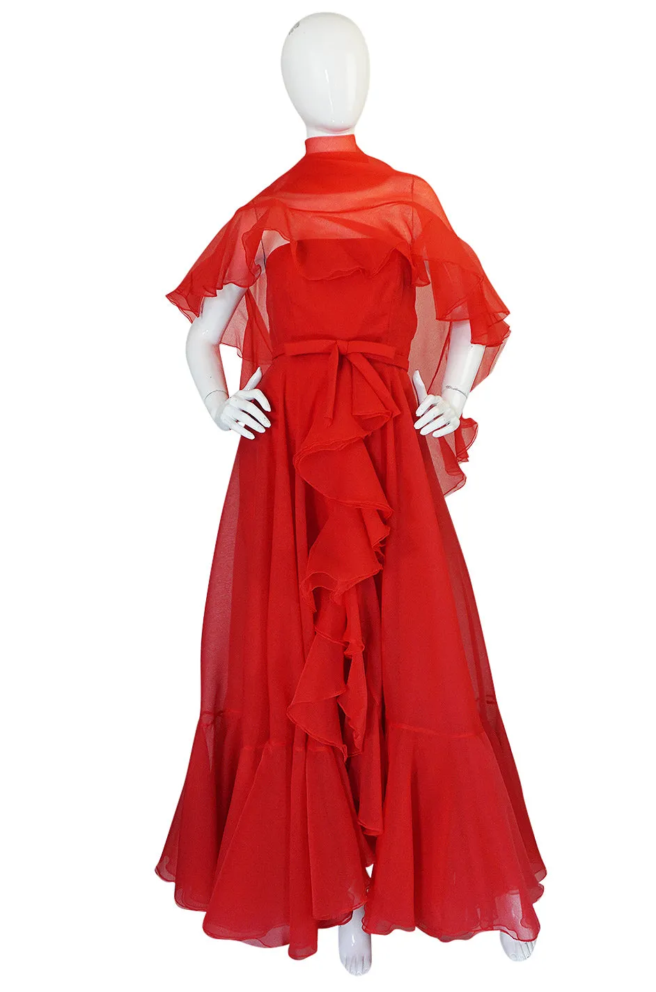 1972 Ferdinando Sarmi Strapless Silk Organza Ruffle Dress