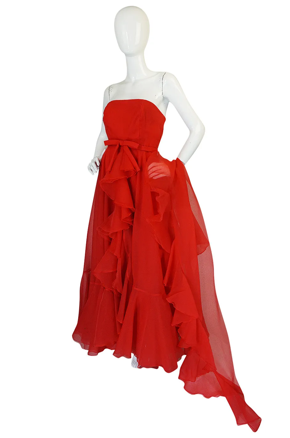1972 Ferdinando Sarmi Strapless Silk Organza Ruffle Dress