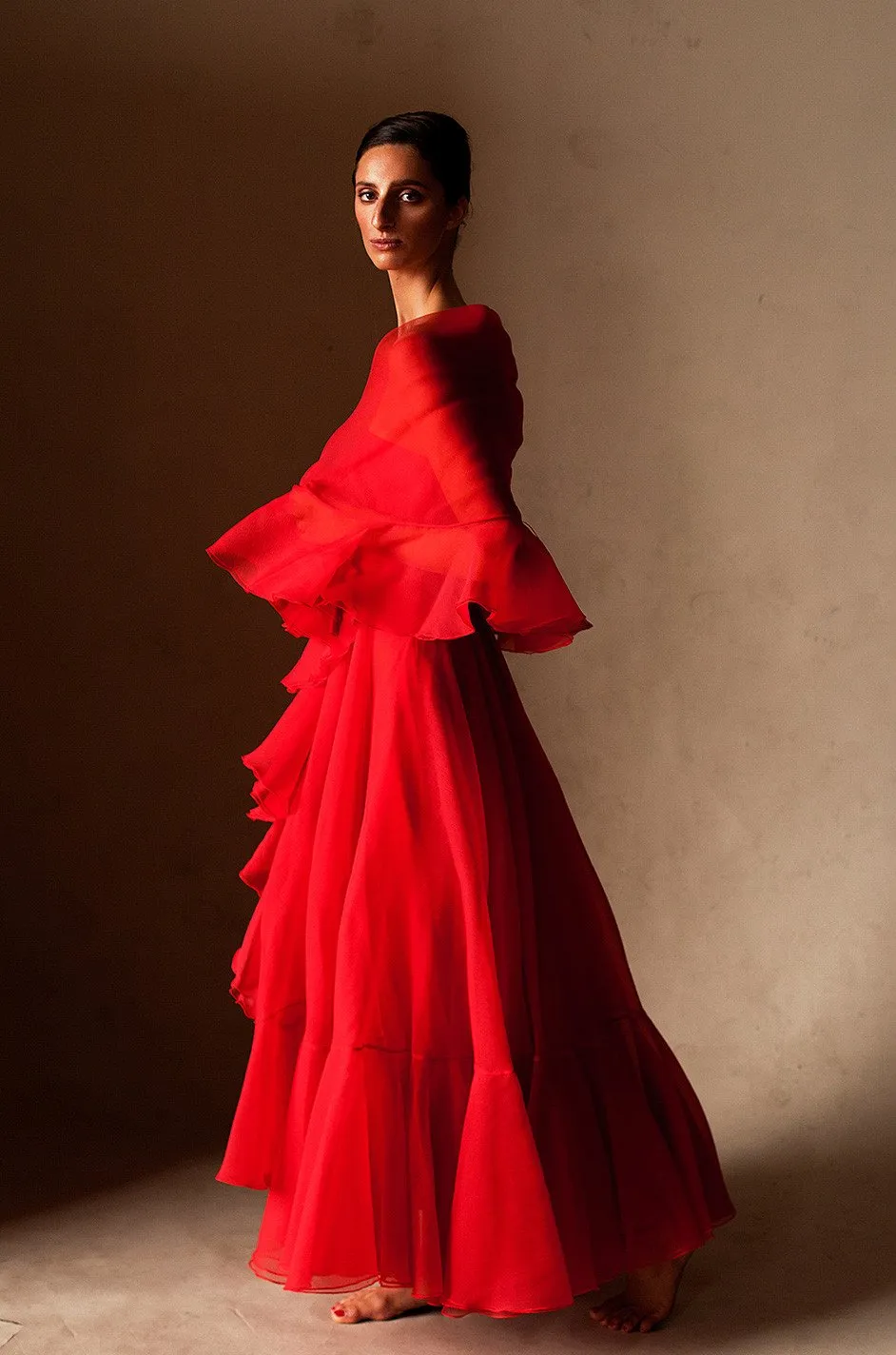 1972 Ferdinando Sarmi Strapless Silk Organza Ruffle Dress