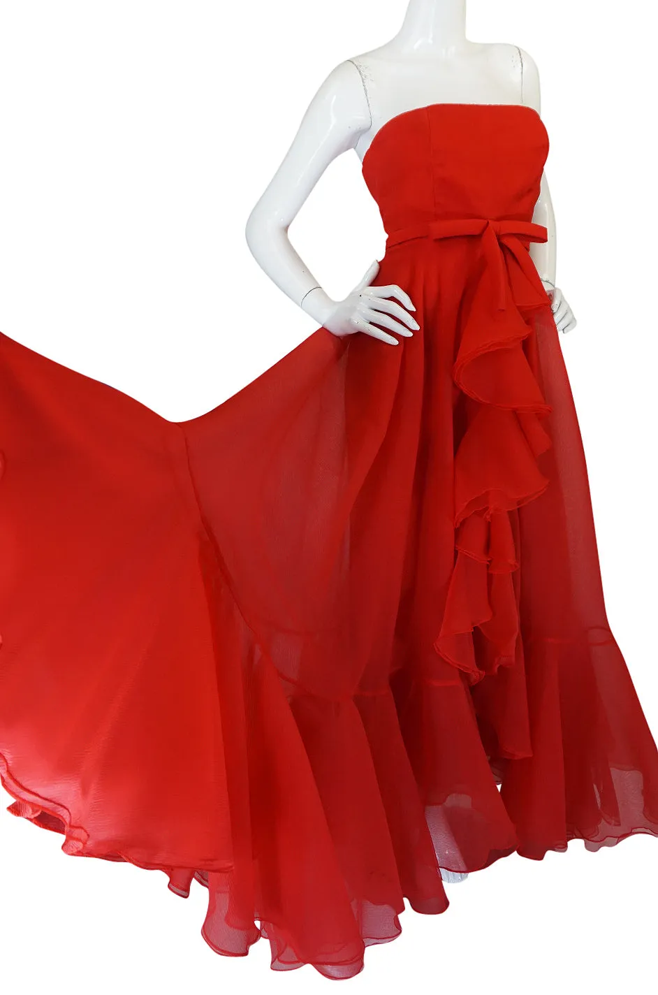 1972 Ferdinando Sarmi Strapless Silk Organza Ruffle Dress