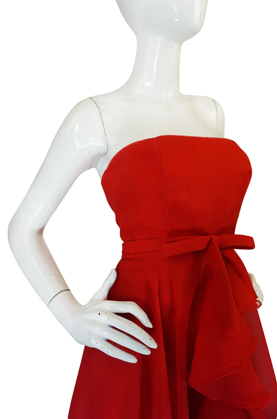 1972 Ferdinando Sarmi Strapless Silk Organza Ruffle Dress