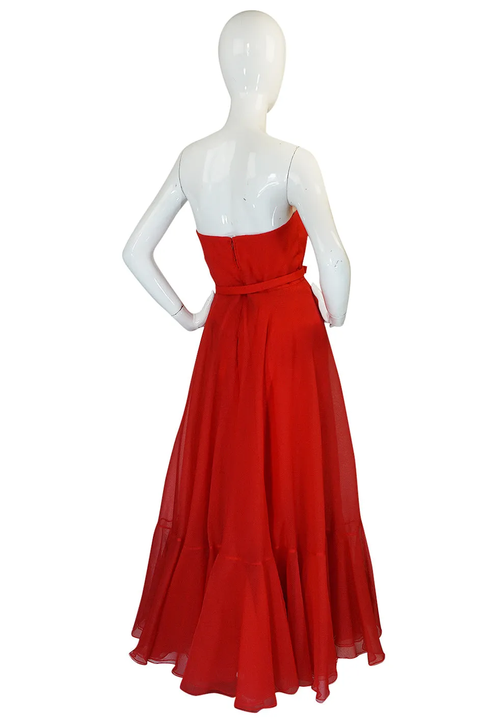 1972 Ferdinando Sarmi Strapless Silk Organza Ruffle Dress