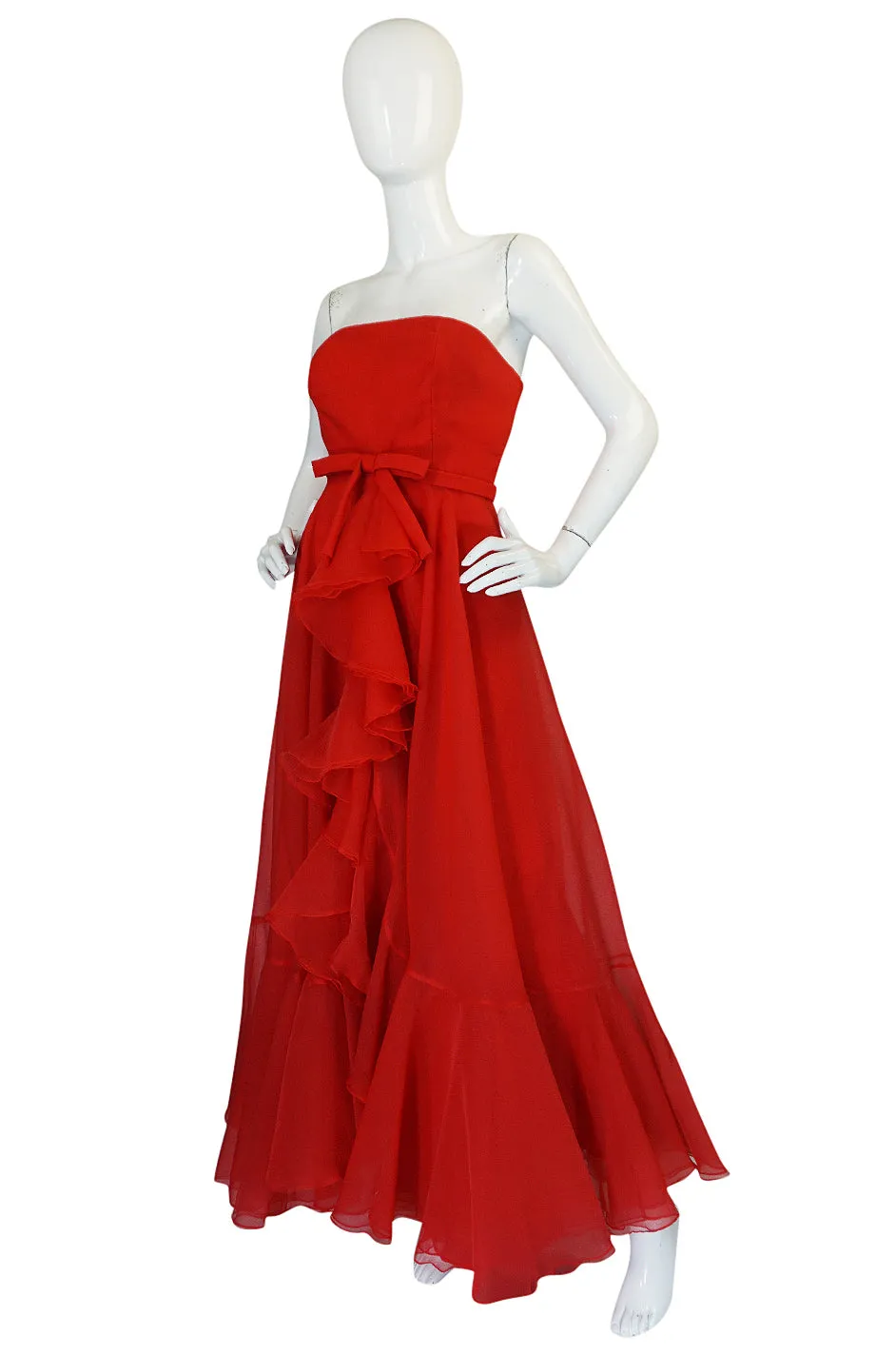 1972 Ferdinando Sarmi Strapless Silk Organza Ruffle Dress