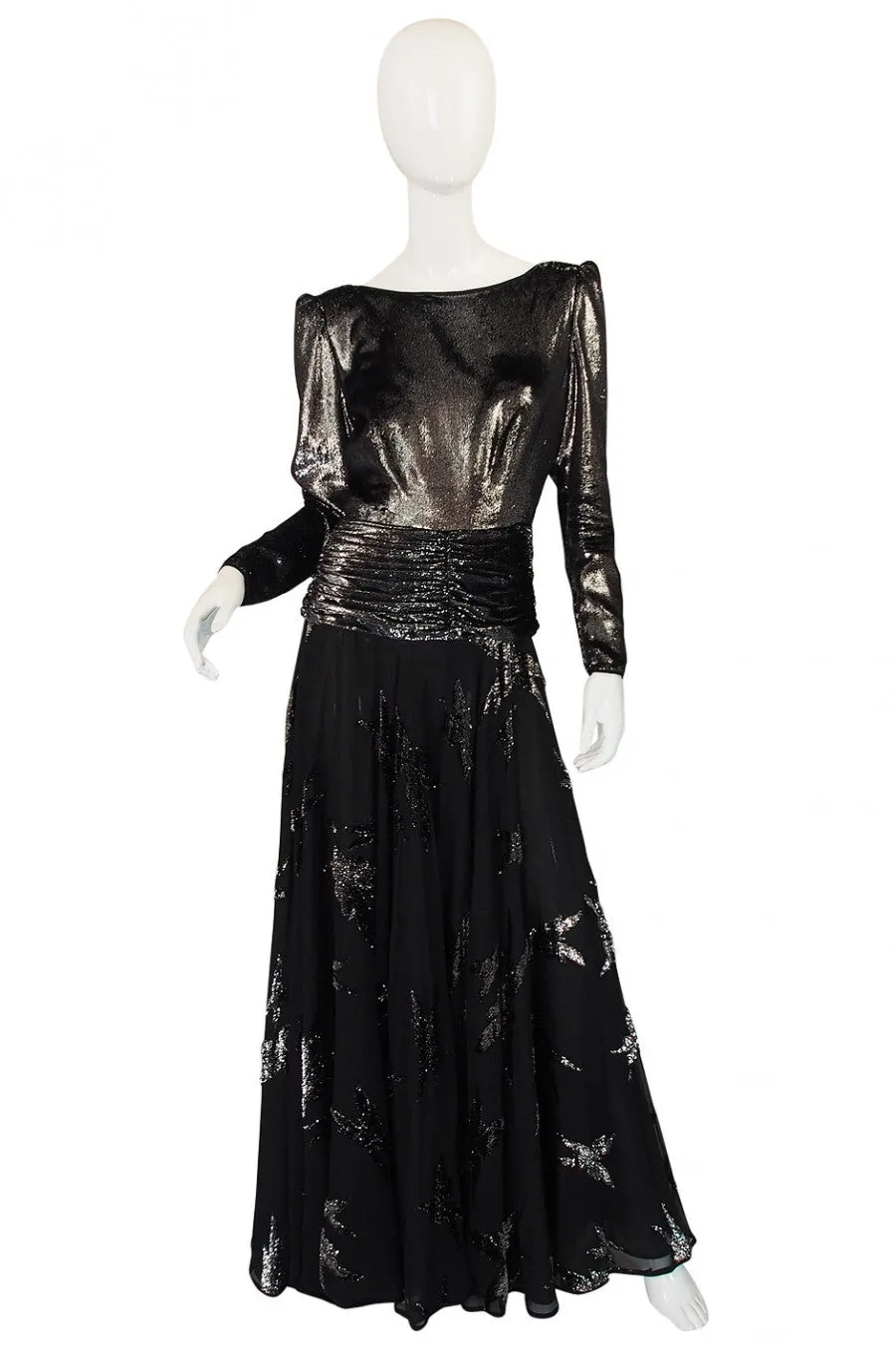 1980s Silver Accent Low Back Valentino Gown