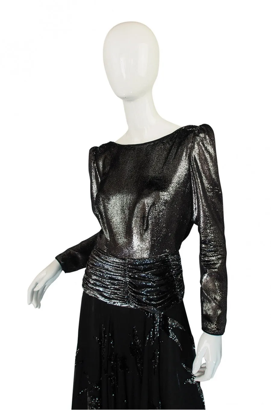 1980s Silver Accent Low Back Valentino Gown