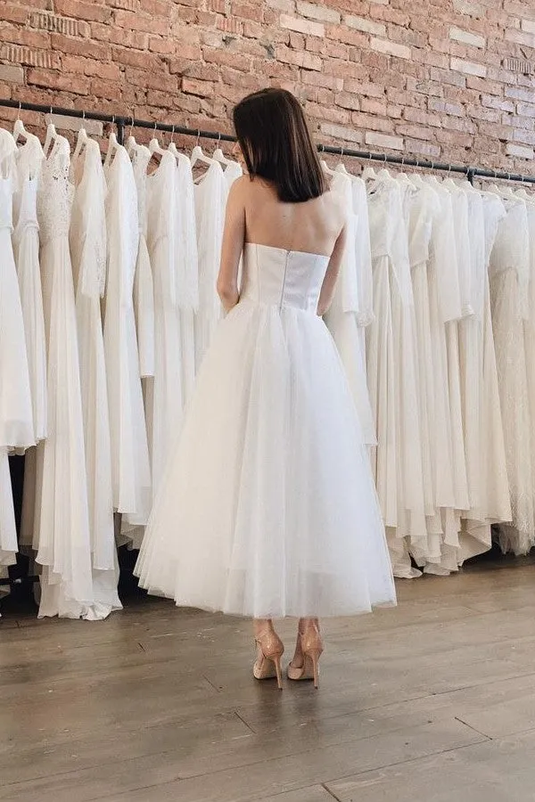 2020 Tea-Length Tulle Skirt Bridal Dress for Informal Weddings