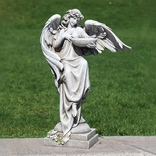20"H Angel W/bird Bath & Flowers Garden Statue
