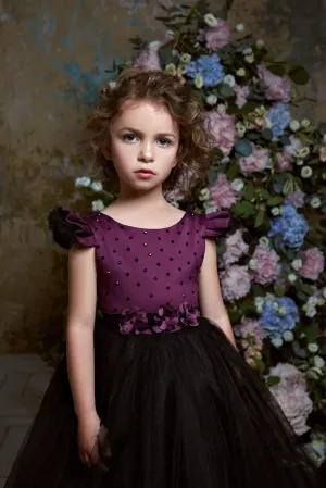 2318 Paulina Burgundy Girls Flutter Sleeves Ball Gown Long Dress with Train