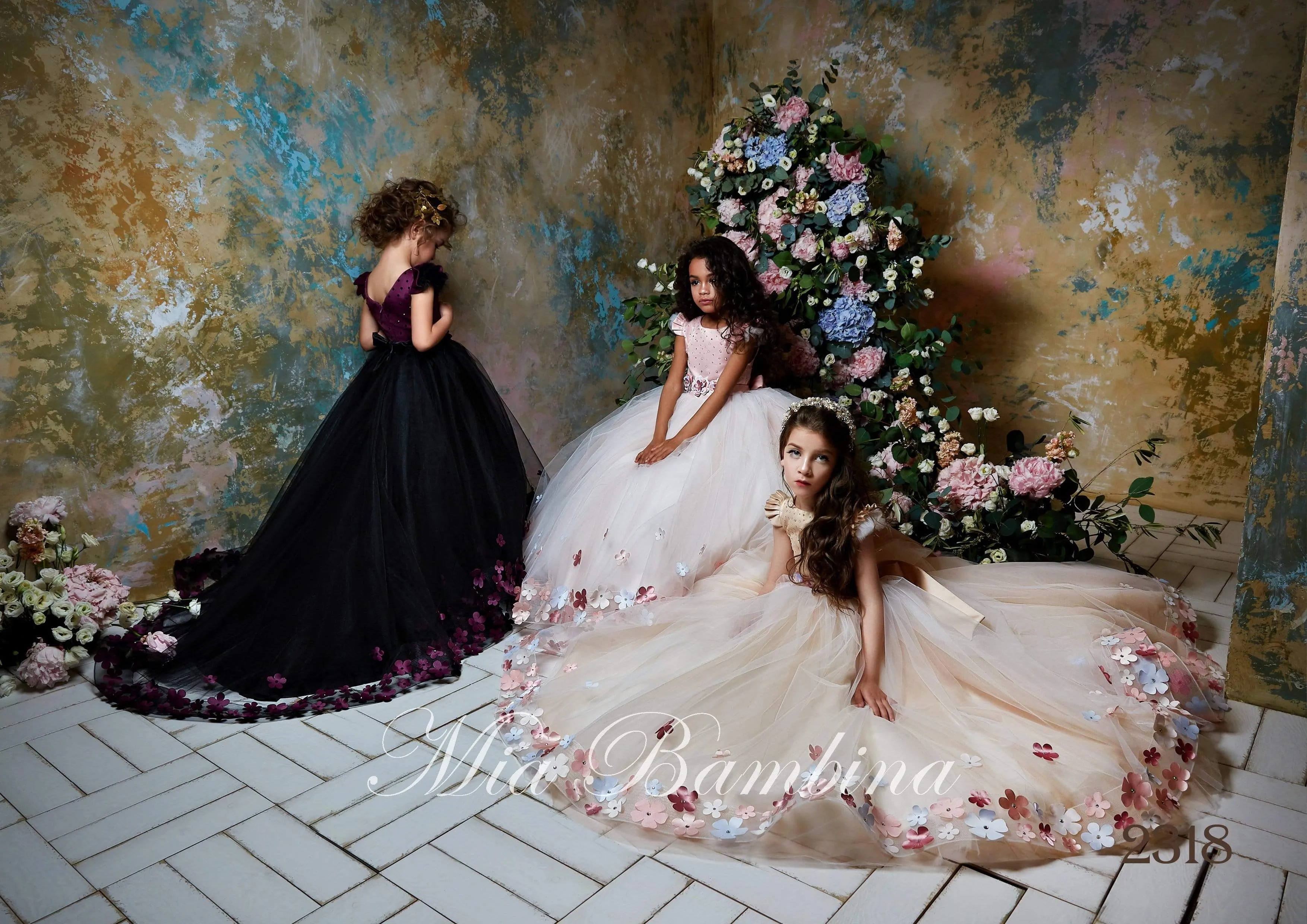 2318 Paulina Burgundy Girls Flutter Sleeves Ball Gown Long Dress with Train