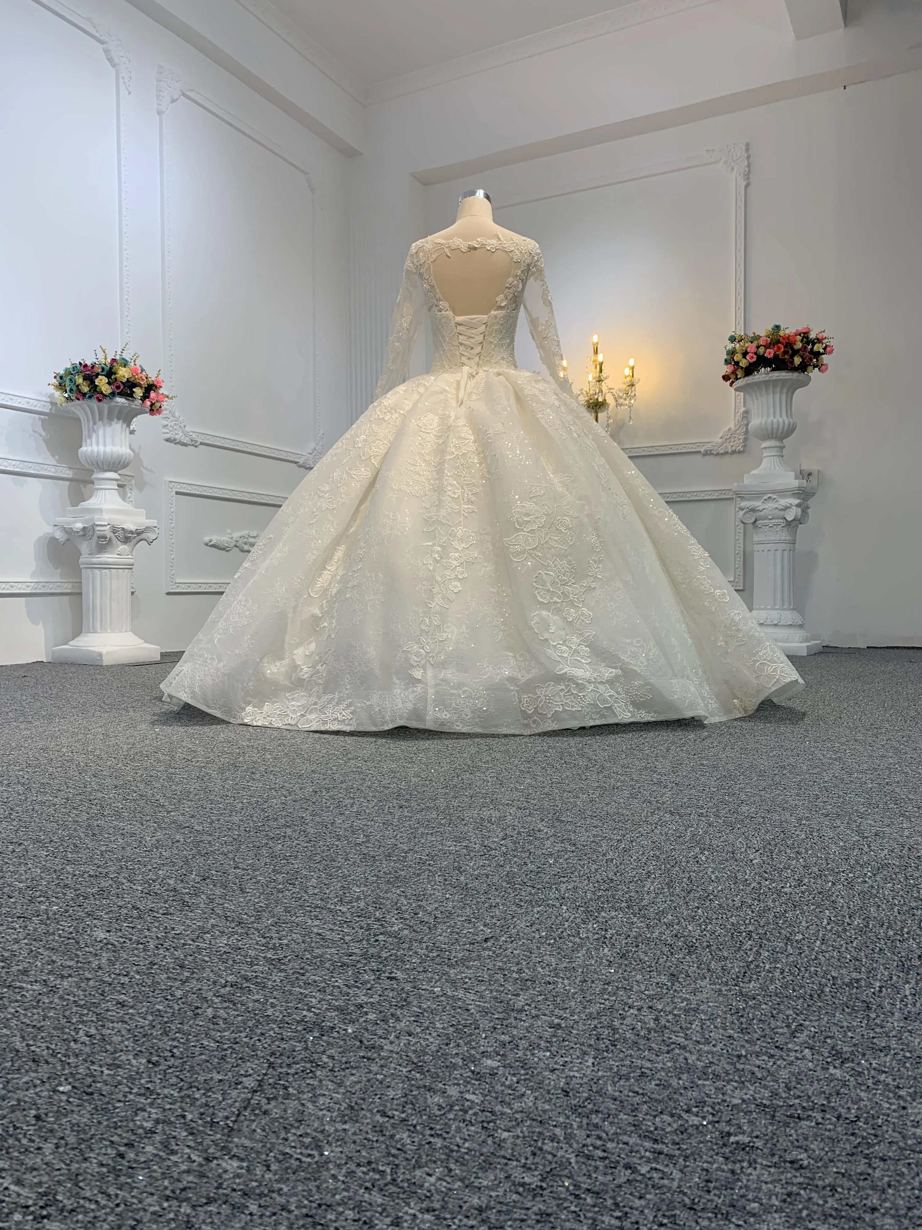29647- Floor Length Long Sleeves Embroidered Ball Gown