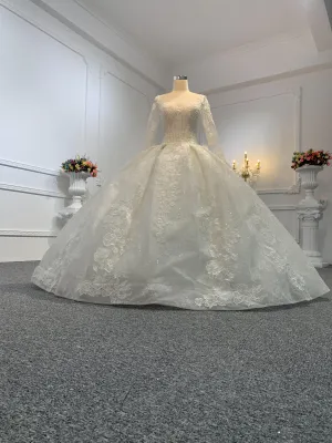 29647- Floor Length Long Sleeves Embroidered Ball Gown
