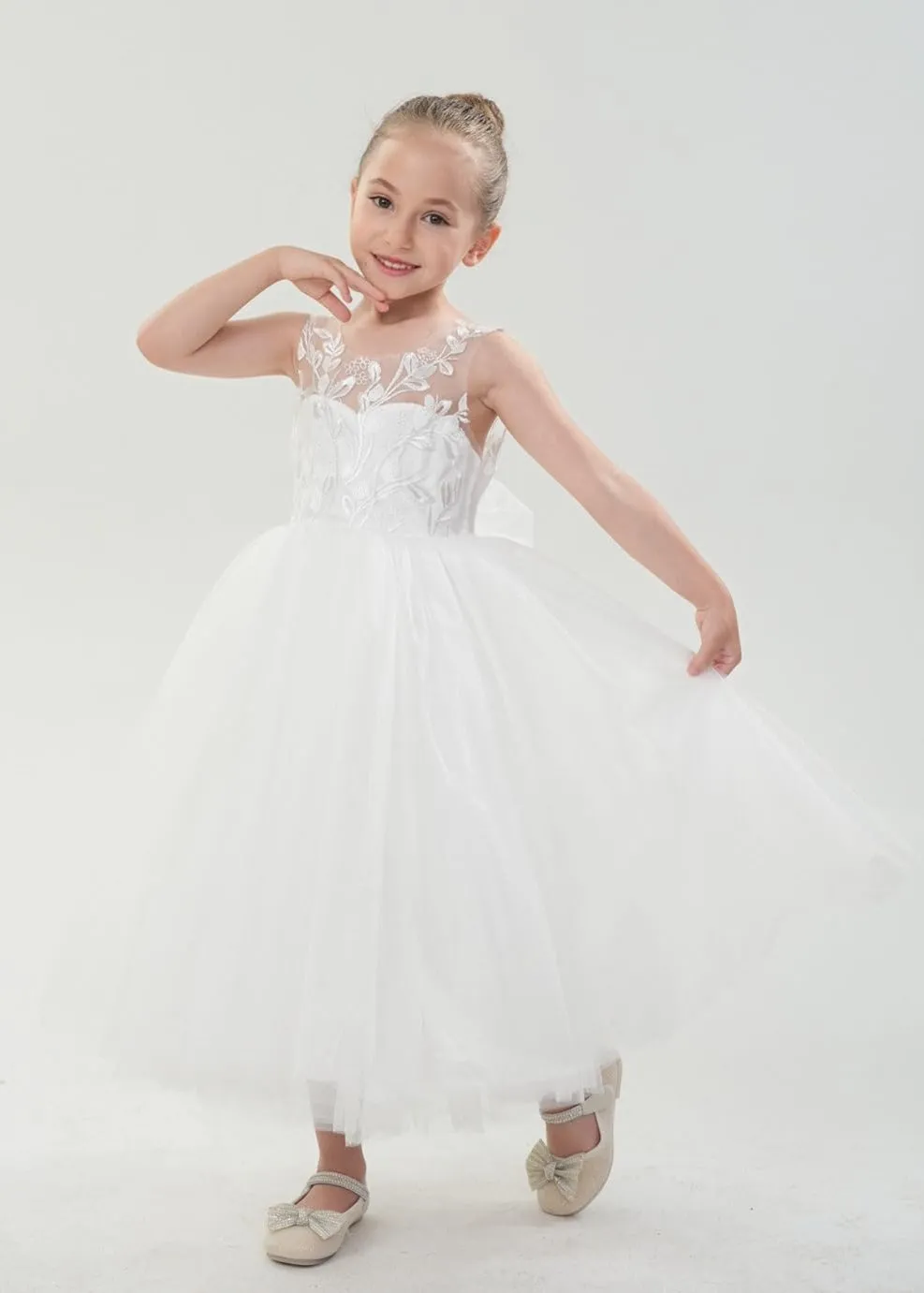 2Bunnies Girls' Sleeveless Maxi Embroidered Tulle Dress