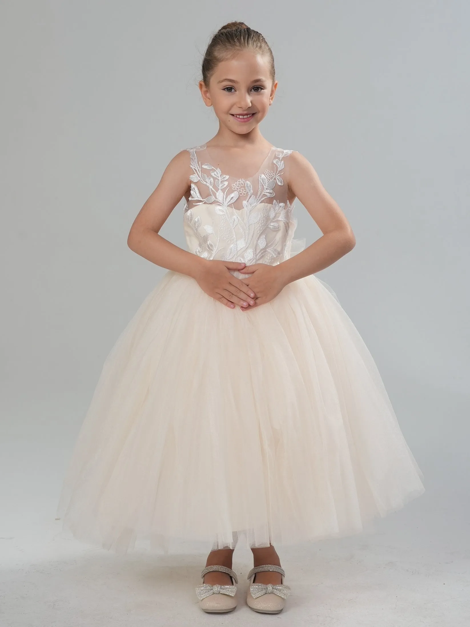2Bunnies Girls' Sleeveless Maxi Embroidered Tulle Dress