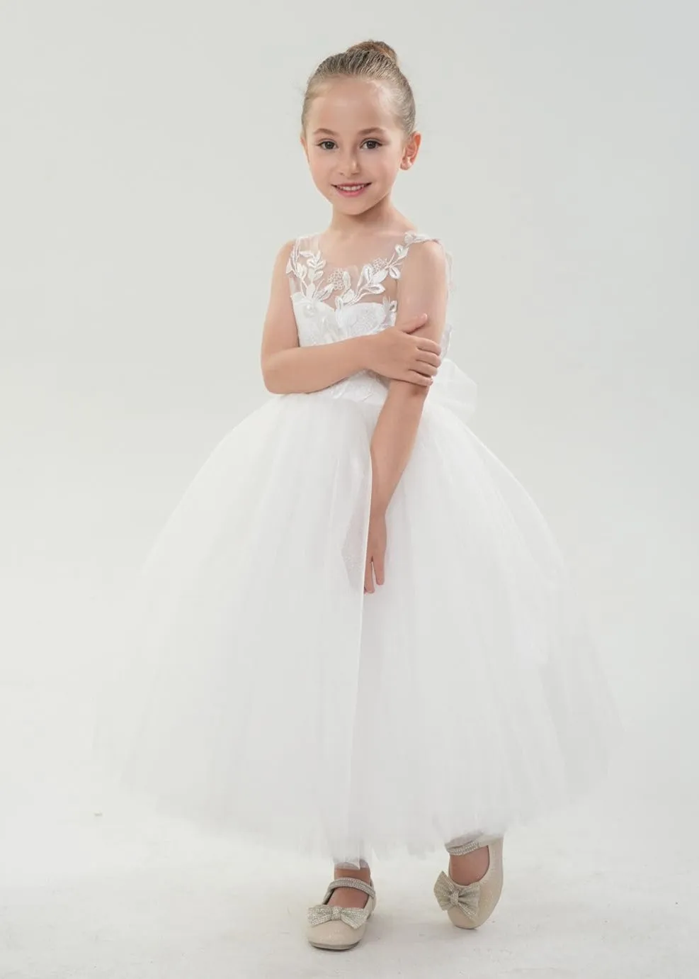 2Bunnies Girls' Sleeveless Maxi Embroidered Tulle Dress