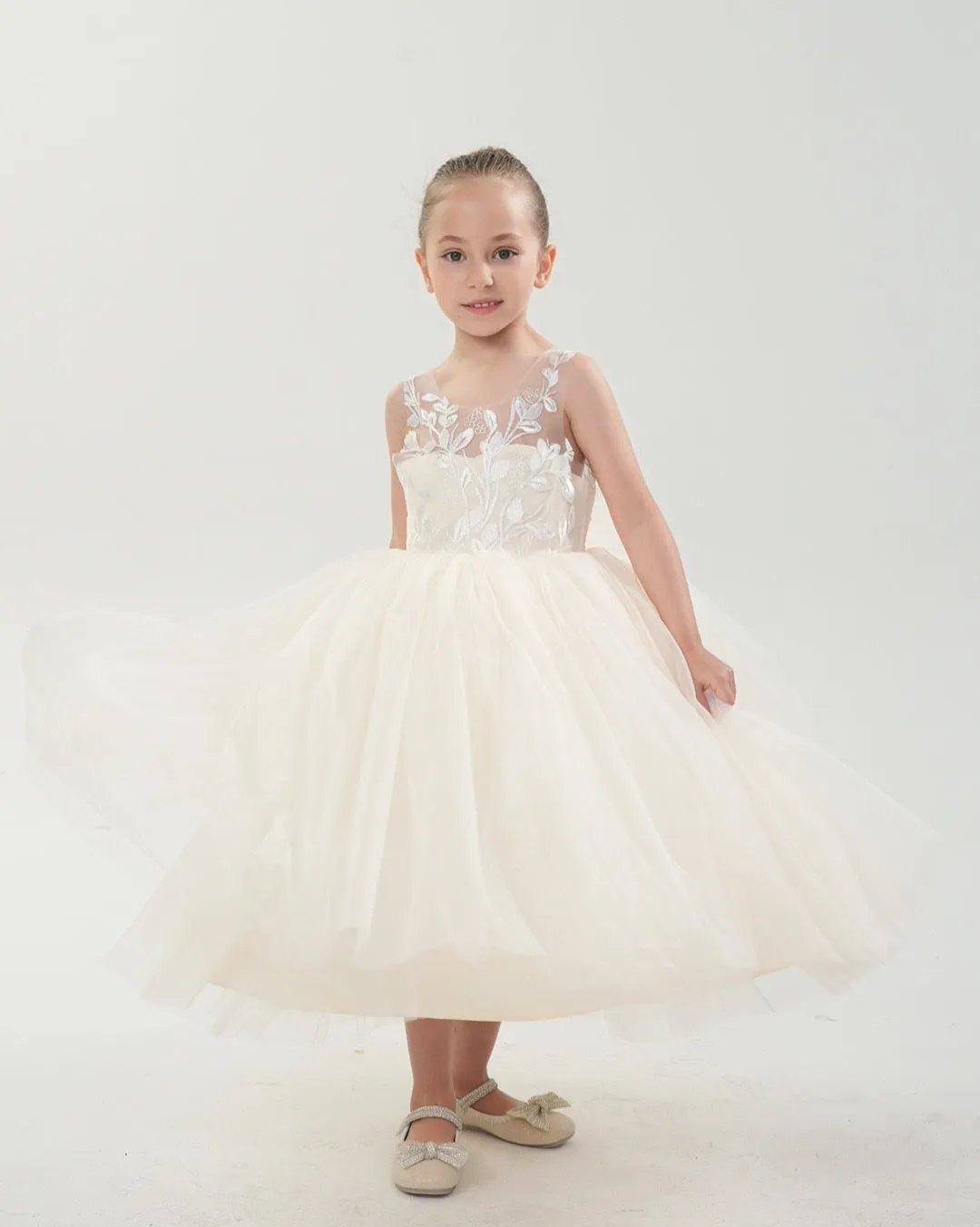 2Bunnies Girls' Sleeveless Maxi Embroidered Tulle Dress