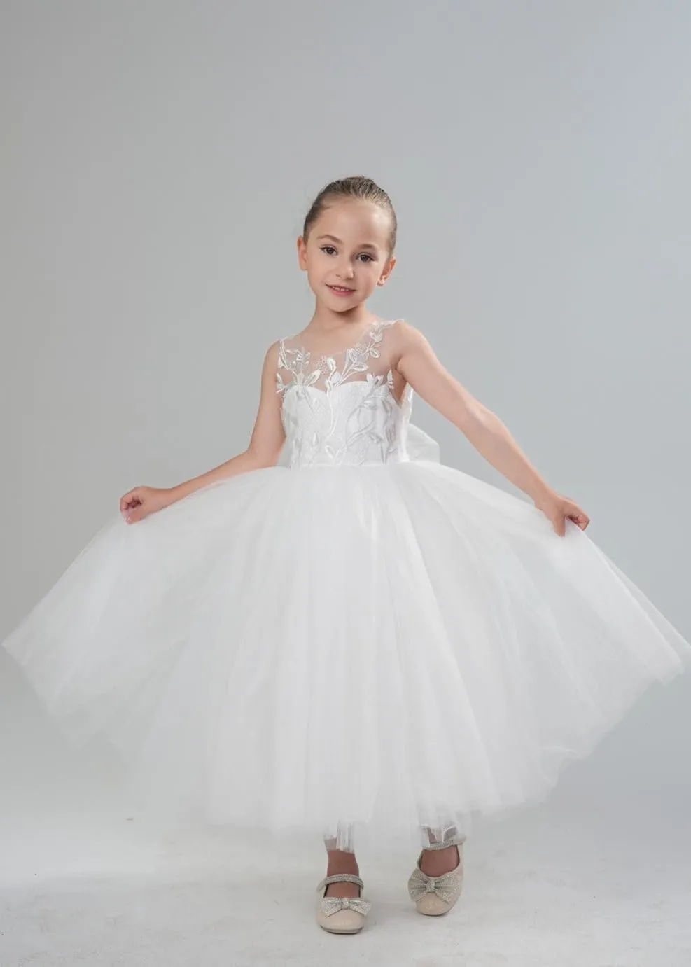 2Bunnies Girls' Sleeveless Maxi Embroidered Tulle Dress