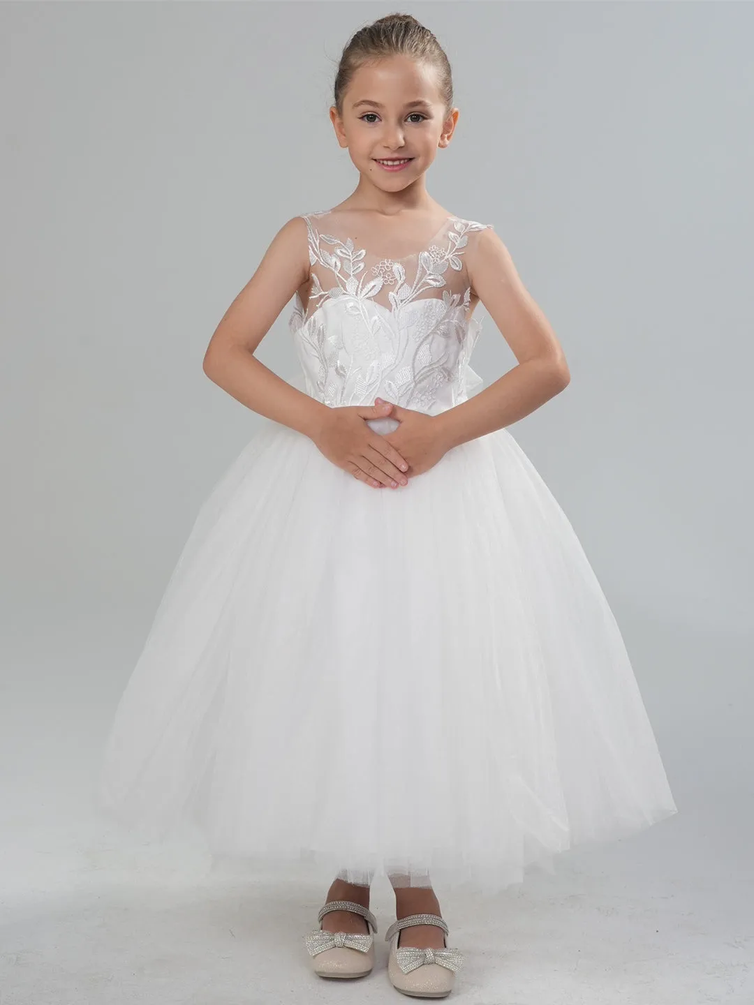 2Bunnies Girls' Sleeveless Maxi Embroidered Tulle Dress