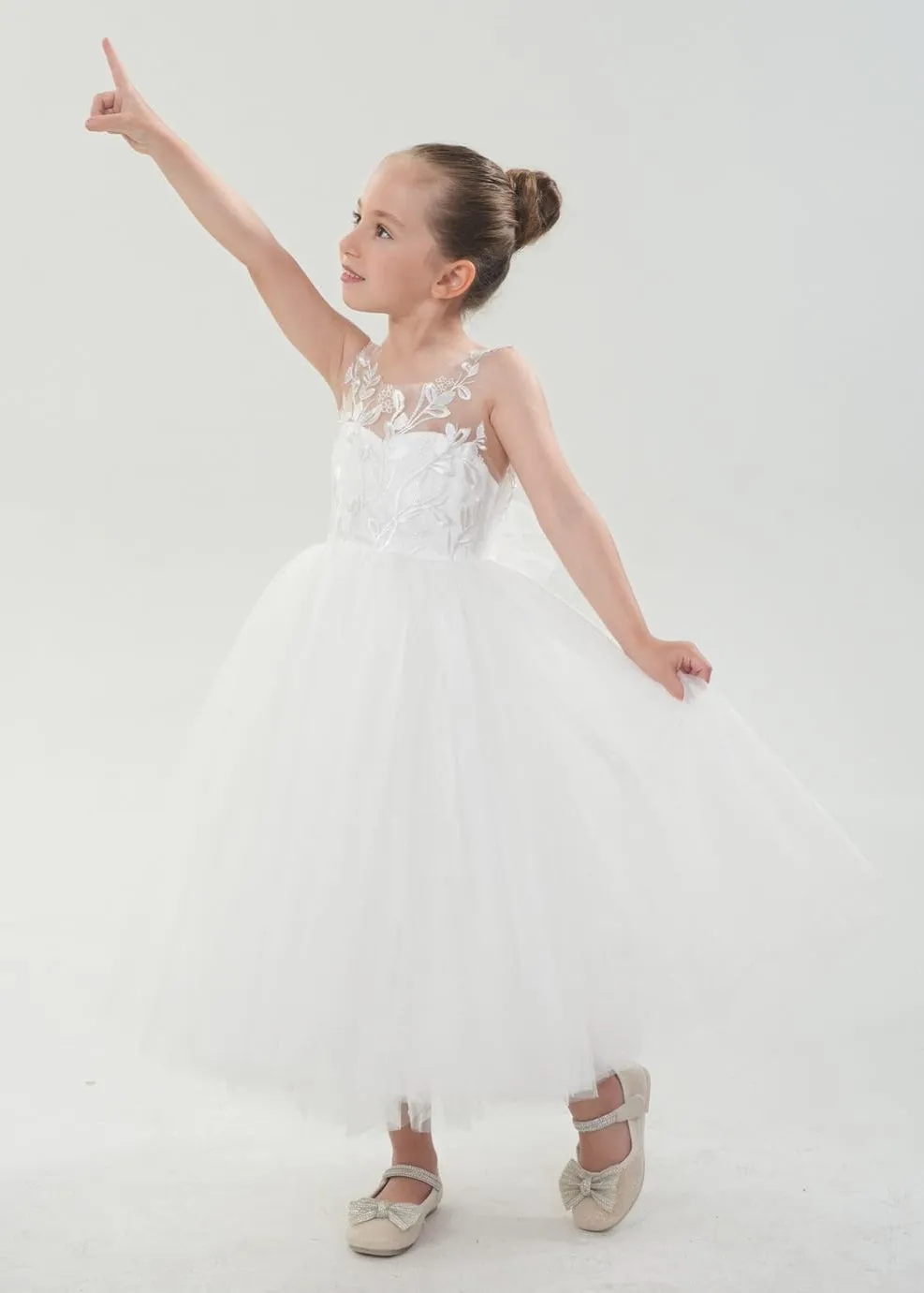 2Bunnies Girls' Sleeveless Maxi Embroidered Tulle Dress