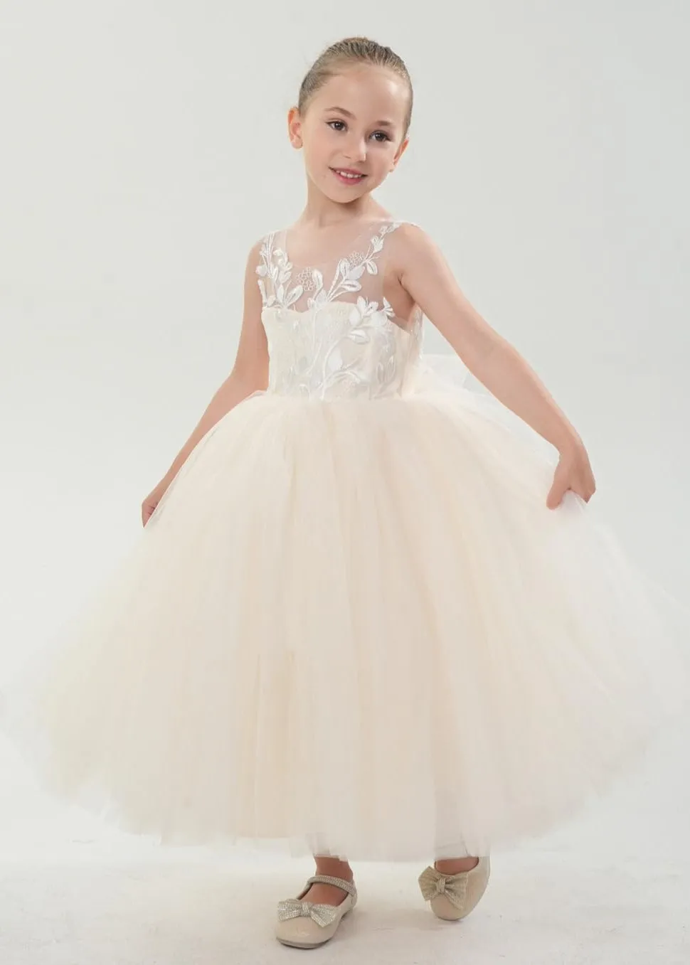 2Bunnies Girls' Sleeveless Maxi Embroidered Tulle Dress