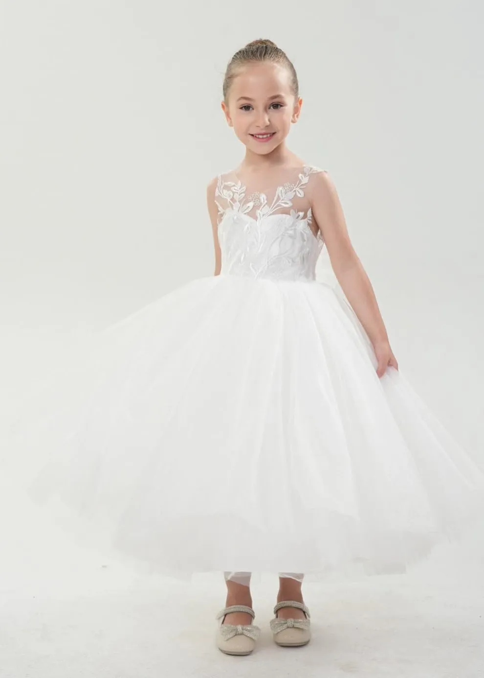2Bunnies Girls' Sleeveless Maxi Embroidered Tulle Dress